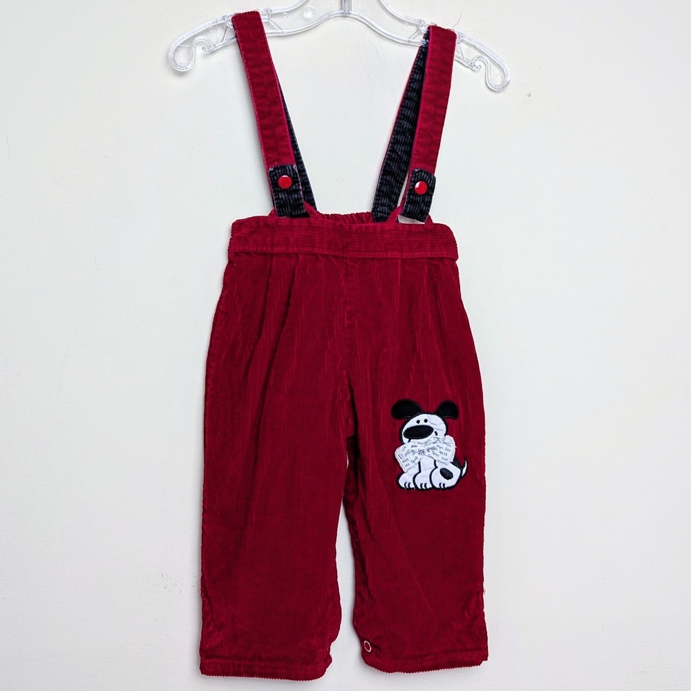Vintage See Spot Run Dog Puppy 80s Red Corduroy Overalls Baby 6-9‎ Months